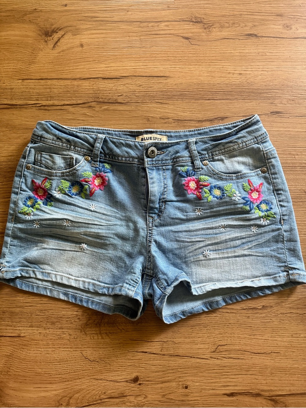 Blue Spice embroidered denim shorts